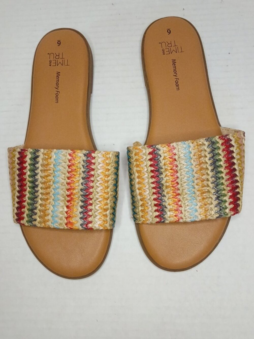 Time and Tru Multicolor Woven Chevron Slide Sandals Women's Size 6